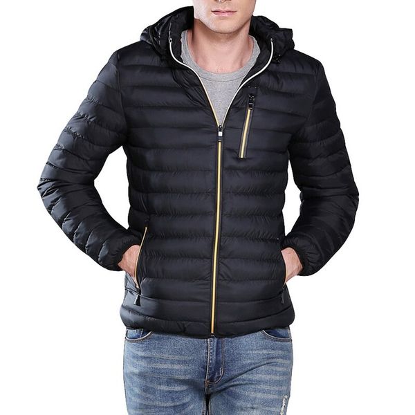 

men's hooded puffer jacket winter thicken slim softshell warm coat outdoor, Tan;black