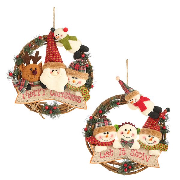 

1pcs christmas decorations santa claus snowman elk rattan circle pendant rattan wreath ornament