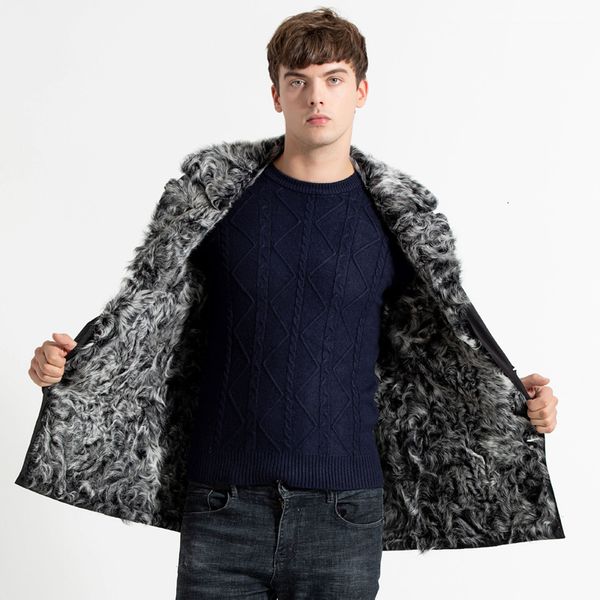 

real sheep fur shearling natural lamb fur lined inside snow warm coat jacket for men 2019 winter parka male outwear plus size, Black