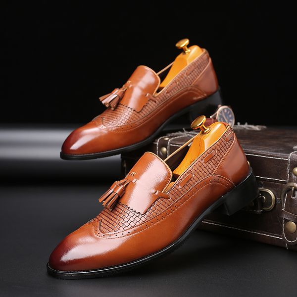 

fashion business male loafers oxfords men casual shoes flat tassel loafers male handmade formal leather men shoes hc-654, Black
