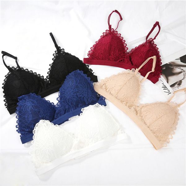 

triangle cup lace bra french lace embroidery flower thin section no rim tube top, Red;black