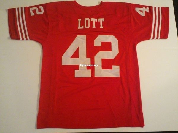 

retro custom sewn stitched ronnie #42 lott red mitchell & ness jersey high-end men's football jerseys college ncaa, Black;red