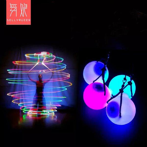 

1 pair belly dance balls colorful light handball rgb glow led poi thrown balls for belly dance props stage performance accessori, Black;red