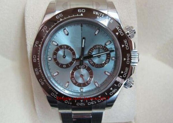 

wristwatches mens watch ice blue dial ceramic bezel chronograph 116506, Slivery;brown