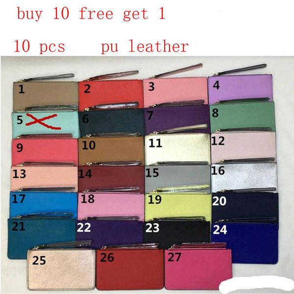 

10pcs women leather wallets wristlet women holders clutch bags zipper card bag, Red;black