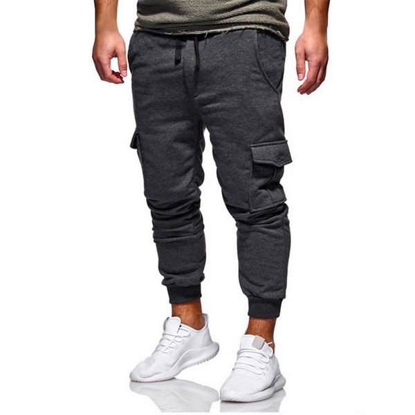 

puimentiua mens skinny joggers sweatpants casual male fitness bodybuilding solid pants pocket drawstring long trousers plus size, Black