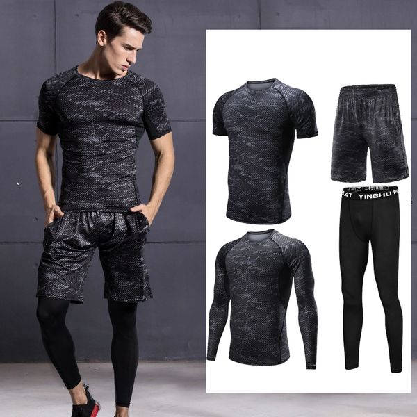 

new men's running sets 5pcs/sets compression sport suits compression jogging suit quick dry tracksuits gym joggers plus size 4xl, Black;blue