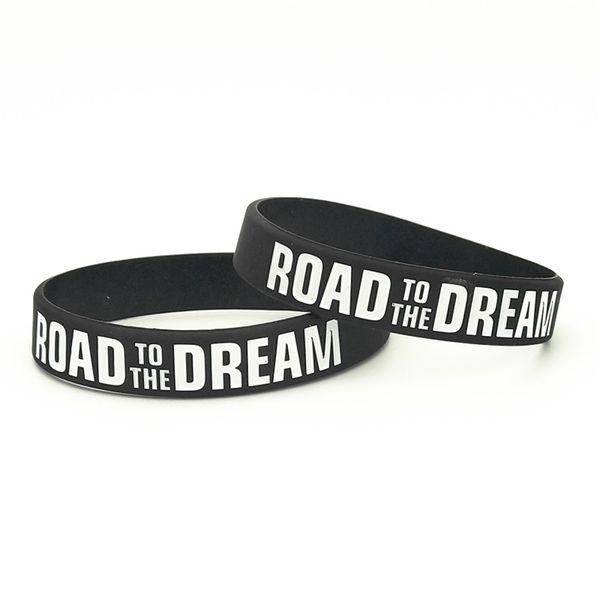 

1pc road to the dream rubber silicone bracelets&bangles ink filled logo letter women men bracelet rubber wrstband gifts sh307, Golden;silver