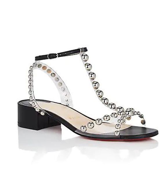 

summer fashion red bottom faridaravie studded leather & pvc sandals flats luxury ankle strap ladies party wedding gladiator sandals, Black