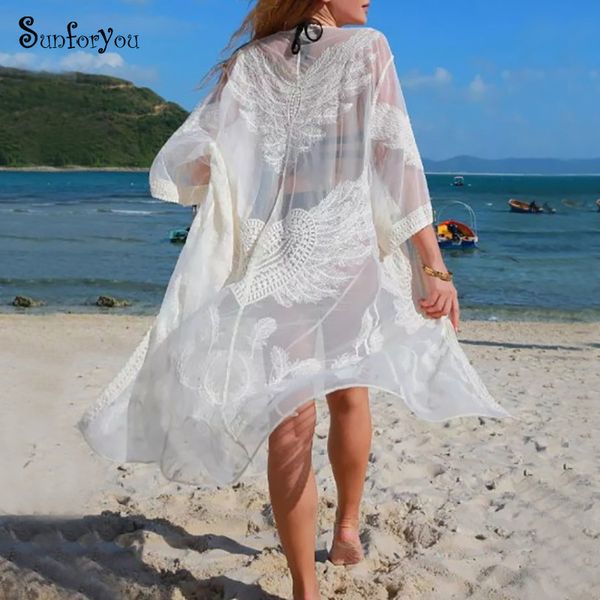 

2019 mesh cover up saida de praia embroidery swimsuit cover up sarong kimono summer beach dress vestidos de playa, Blue;gray