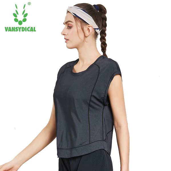 

vansydical mesh sports t-shirt woman short sleeve yoga loose sports fitness shirt women quick dry running shirts, White;red
