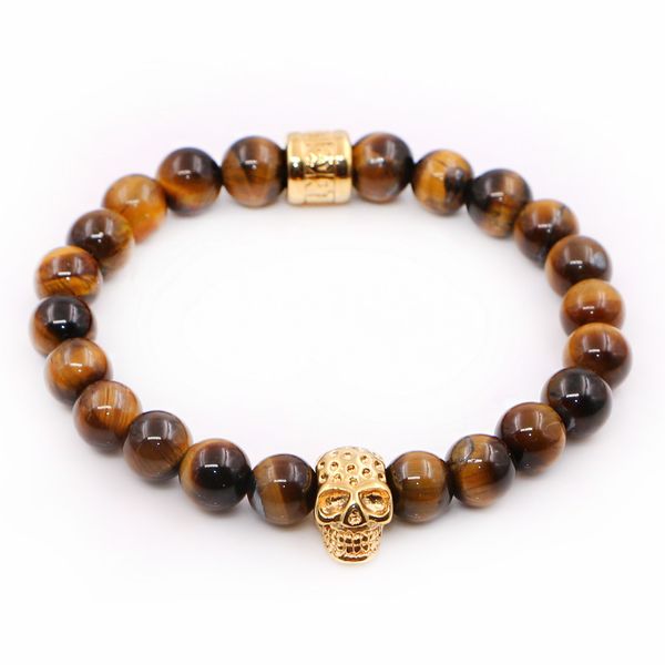 

fashion northskull bracelet stainless steel skull with tiger magnetic bracelet natural string 8mm tiger eye beads 2017, Black