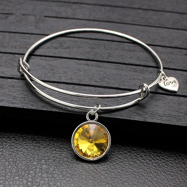 

Silver Plated Metal Gemstone Charm Bangle Adjustable 12 Colors Life Stone Bracelet