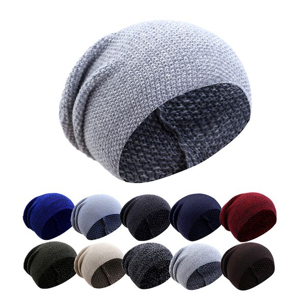 

plaid knitted hat female outdoor casual plain skullies bonnet autumn slouchy baggy beanies for men winter cap women's