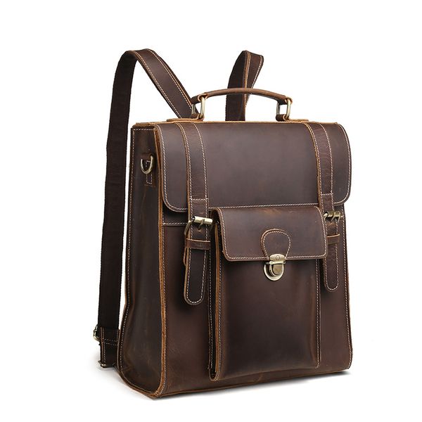 

johnature 2019 new vintage genuine leather men backpack flap pocket solid multifunctional cowhide handbag shoulder bags