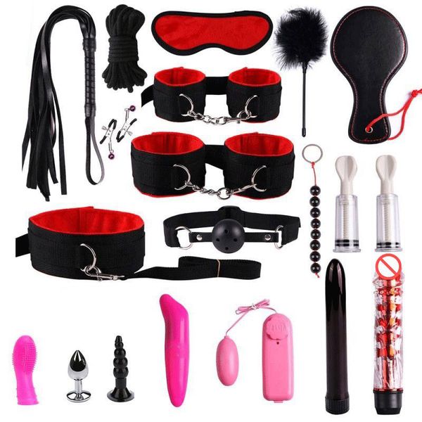 20 Pcs / set BDSM Bondage Set Bundas Anal Corda Chicote Blindfold Dildo Adult Sex Toys Jogo Sexo para Mulheres J1124