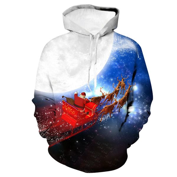 

christmas costume 3d printed santa claus riding elks hoodie hooded xmas cosplay disfraz costume sweatshirts for man woman, Silver