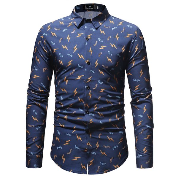 

new men's printed long-sleeved shirt chemise homme social men, White;black