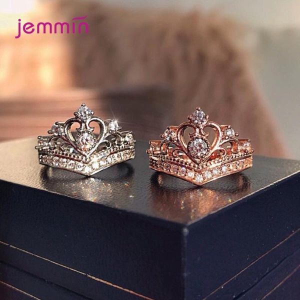 

925 sterling silver crown charm wedding band rings for women girls wedding engagement party accessories jewelry queen bijoux, Golden;silver