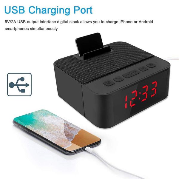 

usb charging digital am/fm radio snooze alarm clock wireless bluetooth speaker 2019