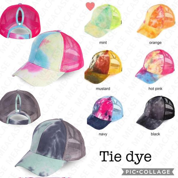 

2020 adjustable tie dye ball d7602 baseball designer hats ponytail snapbacks mesh hat patchwork visor outdoor sports headwear ca nfqr, White;black