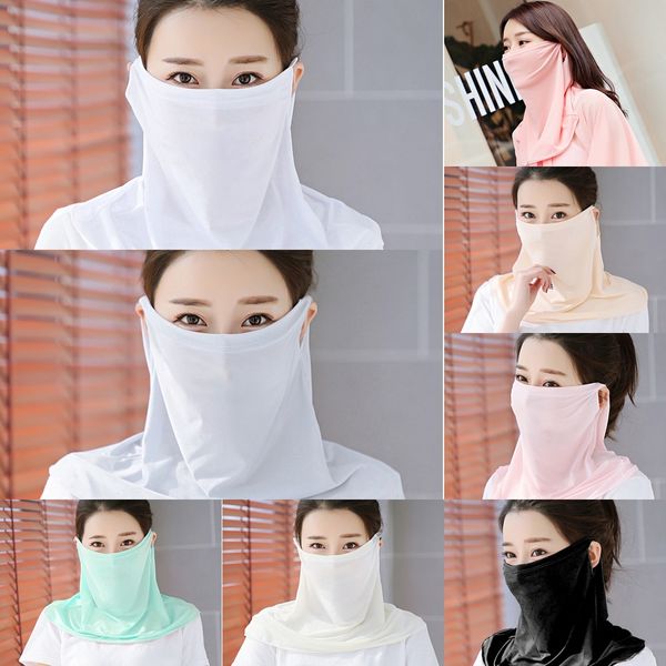 

dwvcm new women scarf face mask silk chiffon handkerchief outdoor windproof half face dust veil scarf party masks, Black