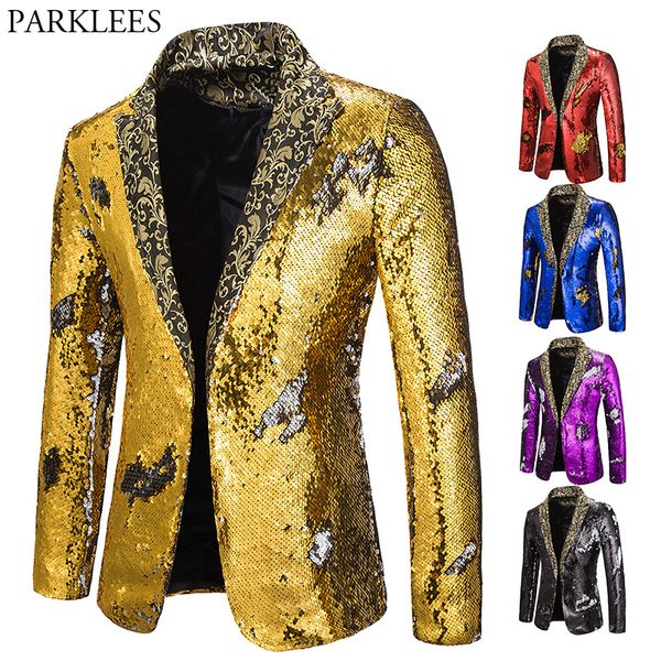 

luxury gold sequin blazer men cool glitter mens dress suit jacket nightclub wedding party stage singer prom costume masculino, White;black