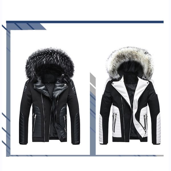 

mens designer jackets youth fur collar detachable hooded jacket mens plus size cotton clothing contrast color coat for boys 2020 new style, Black;brown