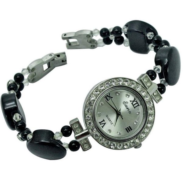 

women's waterproof leisure fashion quartz watch sports watch korean edition diamond black agate bracelet list, Slivery;brown