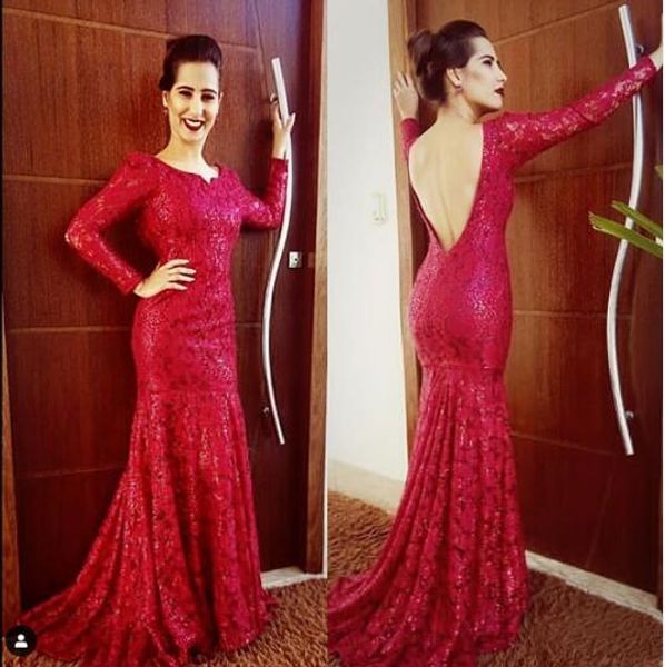 

red lace mermaid elegant evening formal dresses 2019 backless evening gowns elie saab formal dress celebrity women prom dresses long, Black;red