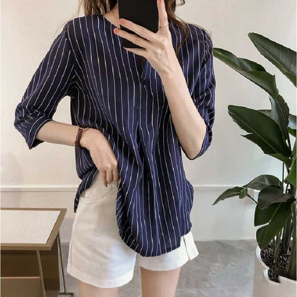 

2020 women summer casual stripe shirt ladies loose plus size 4xl blouse sweet half sleeve button shirts street wear, White