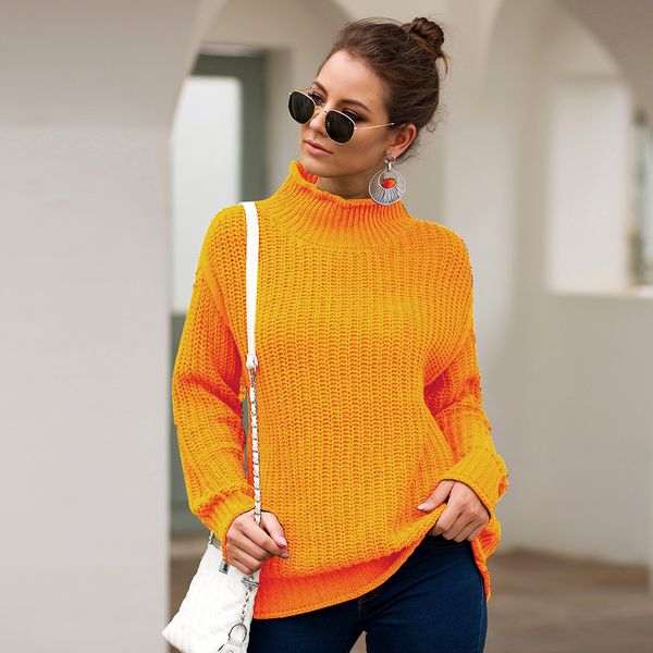 Wholesale-2019 New outono de inverno turtleneck tricotada camisola mulheres blusas pulôvers manga longa camisola femme jumpers