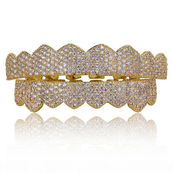 

8 teeth women men fangs copper hip hop cubic zircon grillz real gold plated bottom vampire dental grills halloween party body jewelry, Black