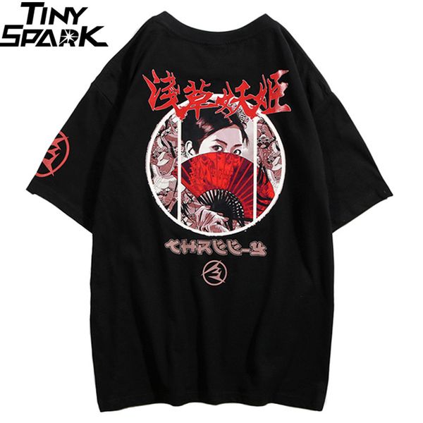 

2019 harajuku tshirt streetwear men japanese t shirt ukiyo e geisha hip hop summer t-shirt cotton short sleeve tees hipster, White;black