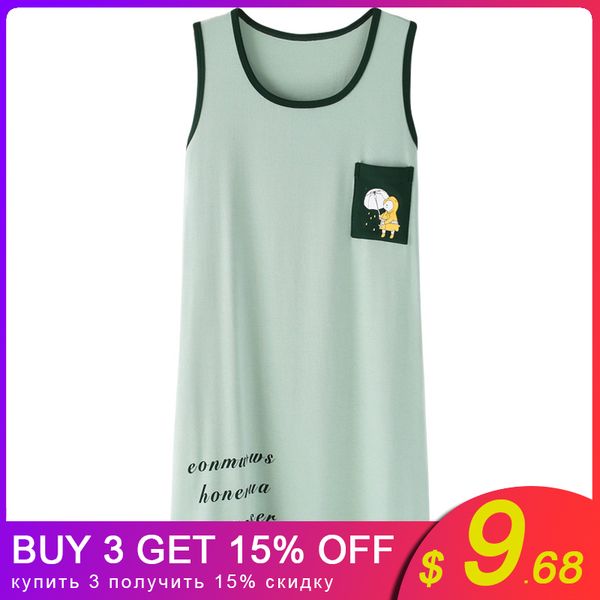 

womens nightgowns sleeveless vest summer sleepshirts cute cotton sleepwear ladies green, Black;red