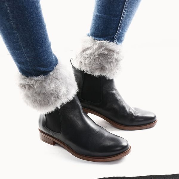 

1pair soft warm womens lady crochet knitted fur trim leg warmers cuffs ers boot socks winter, Black;white