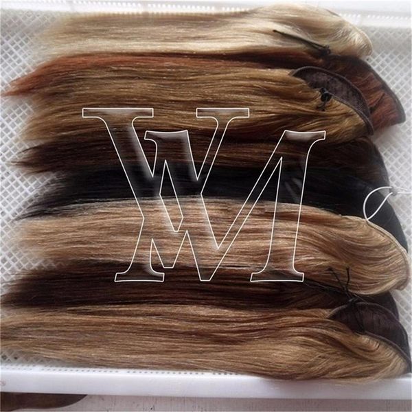 

140g 12 to 26 inch european unprocessed virgin human hair extensions full cuticle aligned #613 #60 straight horsetail magic wrap ponytails, Black