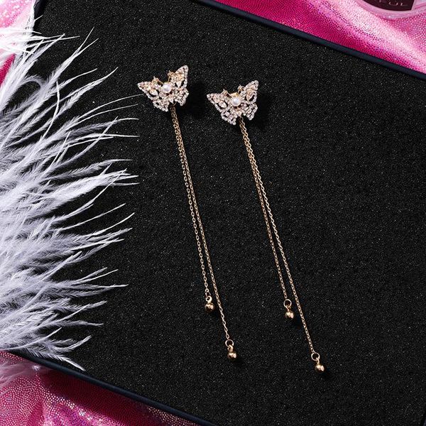 

fashion-women elegant full shiny rhinestone butterfly vintage earrings long girl pendientesear jewelry accessories gift, Silver
