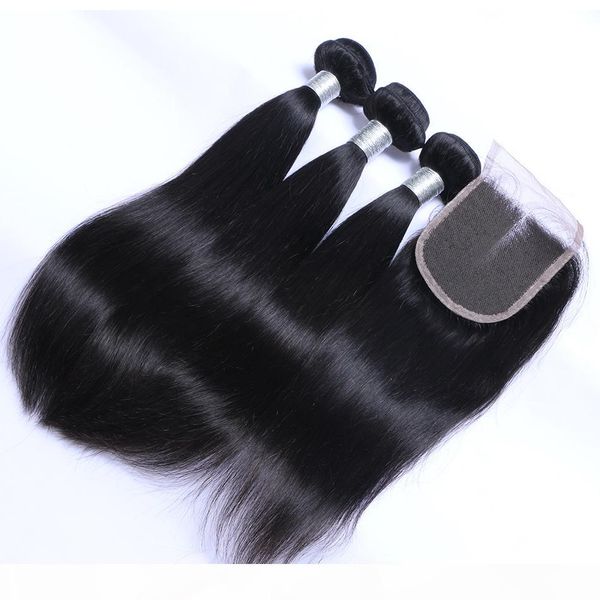 

бразильское девы remy человеческих волосы 3 связка с lace top затворы малазийских перуанскими индийской камбоджийским монгольским прямыми во, Black