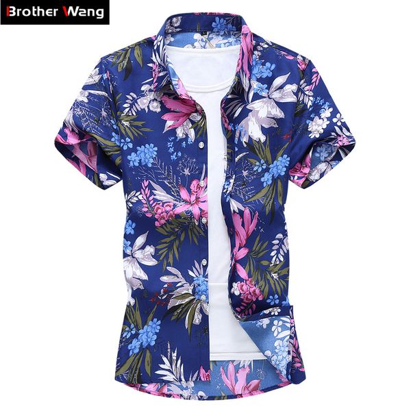 

men's hawaiian shirt 2020 summer new fashion casual vacation short sleeve floral shirt male brand clothing plus size 5xl 6xl 7xl, White;black