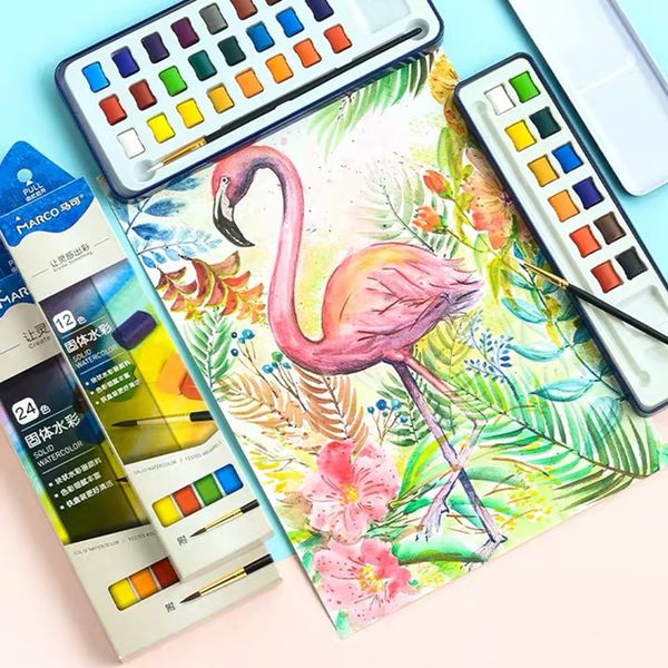 

marco 12/24 color solid watercolor paint student art painting with beginner solid color watercolor dispensing portable iro