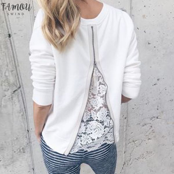 

fashion women o neck long sleeve casual solid back zippers t shirts autumn plus size xs 8xl, White