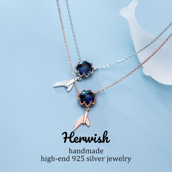

herwish mermaid foam 925 sterling silver pendant necklace jewelry for women