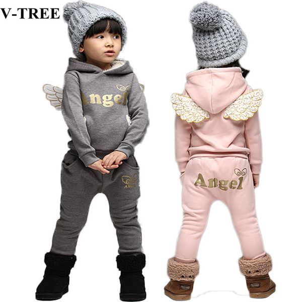 

v-tree children clothing set fleece sports suit for boy winter toddler suits for girls wings kids tracksuit baby school costume t200103, White