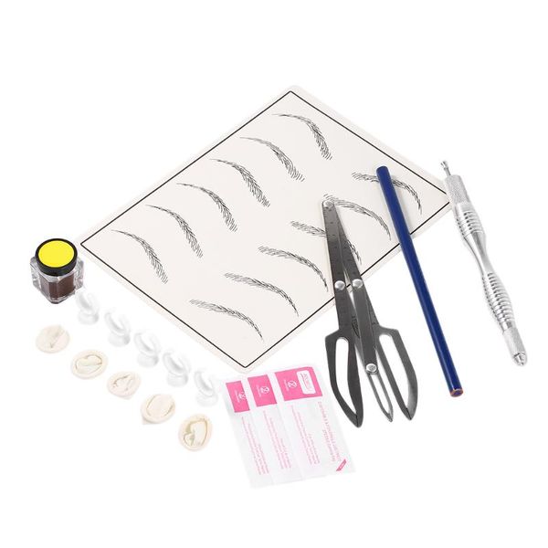 

eyebrow microblading set eyebrow ruler 14 pin needles tattoo pigment rings practice skin for tattoo permanent makeup