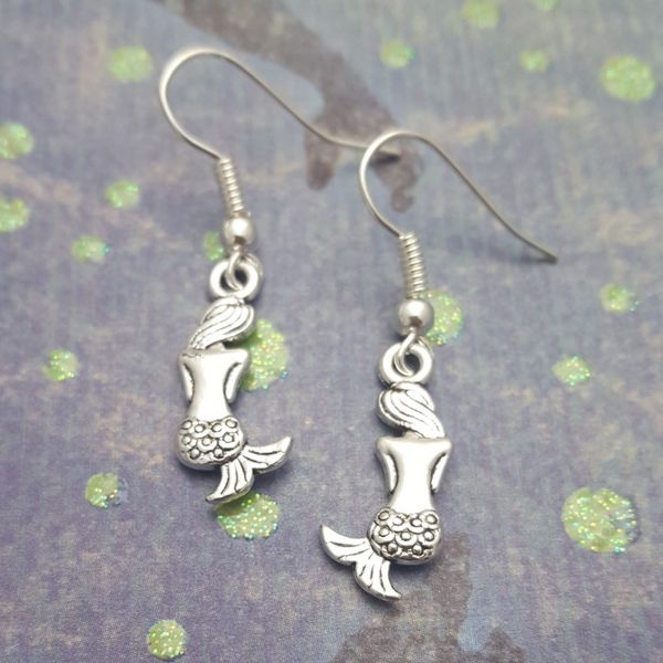 

new ancient silver small mermaid earrings ear hook personality creative women jewelry designer earrings friendship valentine's day gift