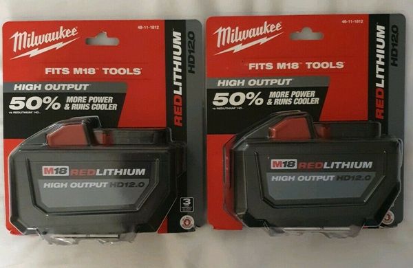 

2 new milwaukee m18 redlithium high output hd 12 0 battery pack ealed