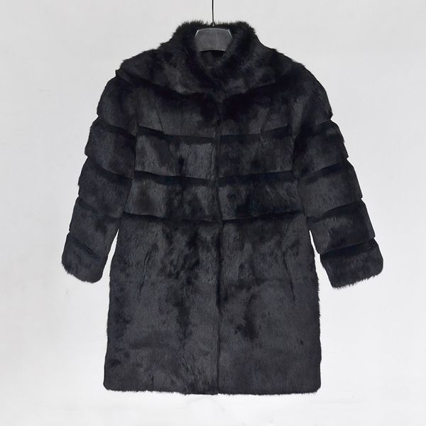 

women's fur & faux women real coat jacket 2021 natural full pelt coats outwear ct844, Black