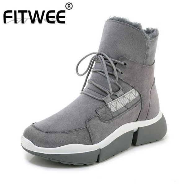 

fitwee real leather 5 color women ankle boots fur daily work short boots round toe flats casual shoes women size 35-39, Black