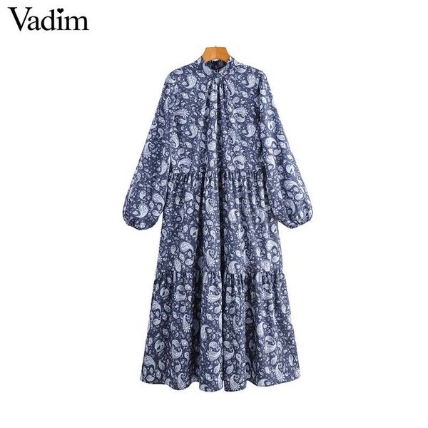 

vadim women elegant paisley print midi dress long sleeve straight style female casual cozy mid calf dresses vestidos qd150, Black;pink